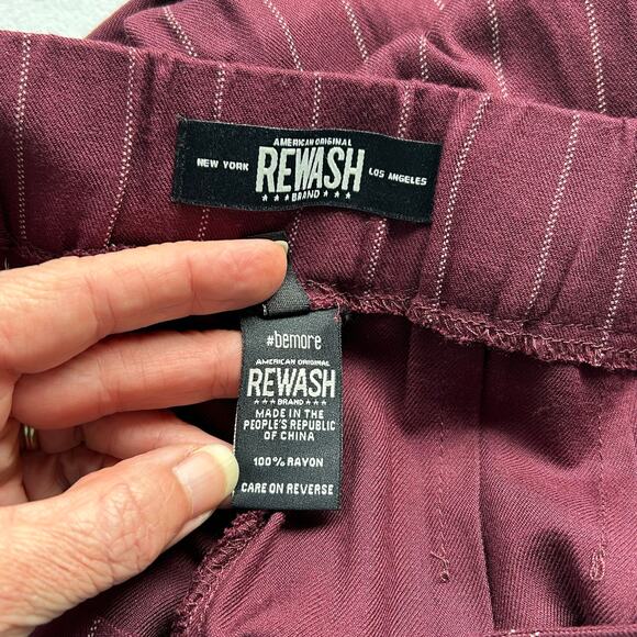 Rewash Wide Leg Pants Burgundy Grey Pinstripe Stretch Waist Women's Sz M - Picture 9 of 14